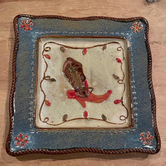 Handcrafted Ceramic Square Plate with Western Boot Design Home Decor - Picture 1 of 6